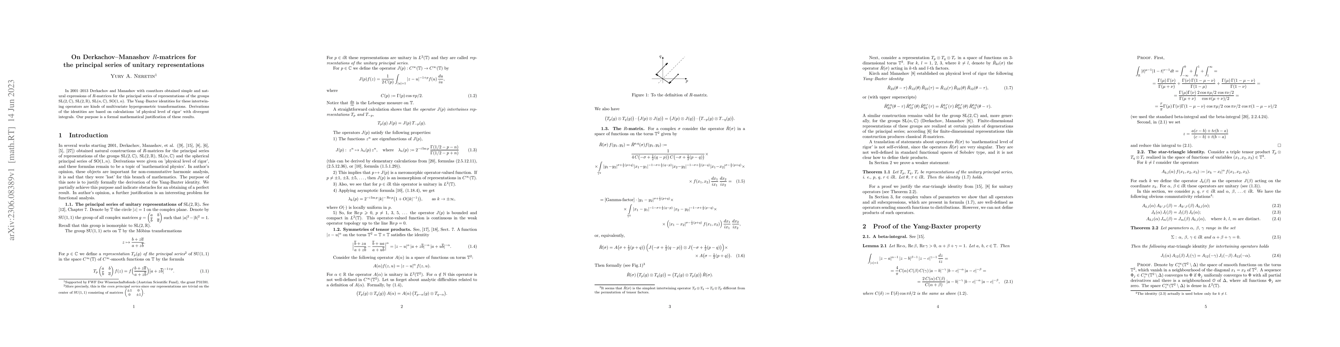 Thumbnail for On Derkachov--Manashov $R$-matrices for the principal series of unitary
  representations