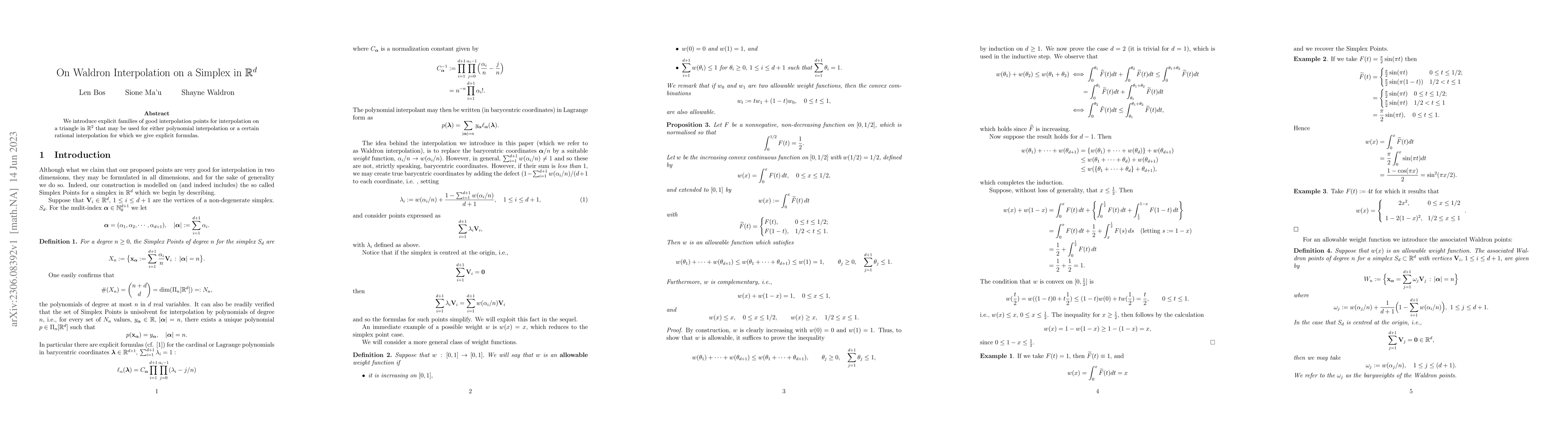 Thumbnail for On Waldron Interpolation on a Simplex in $\mathbb{R}^d$