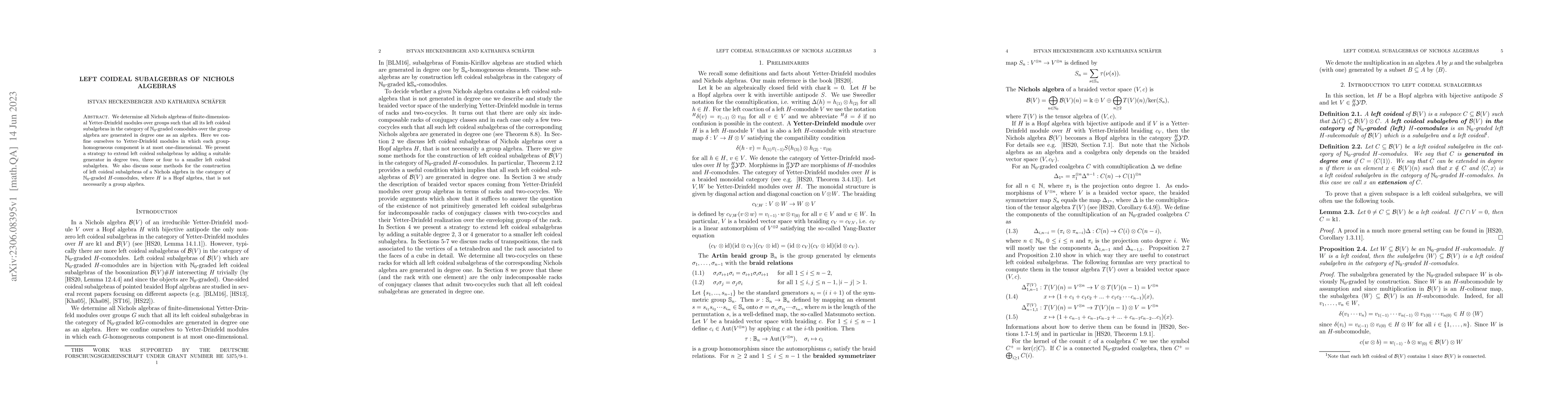 Thumbnail for Left coideal subalgebras of Nichols algebras