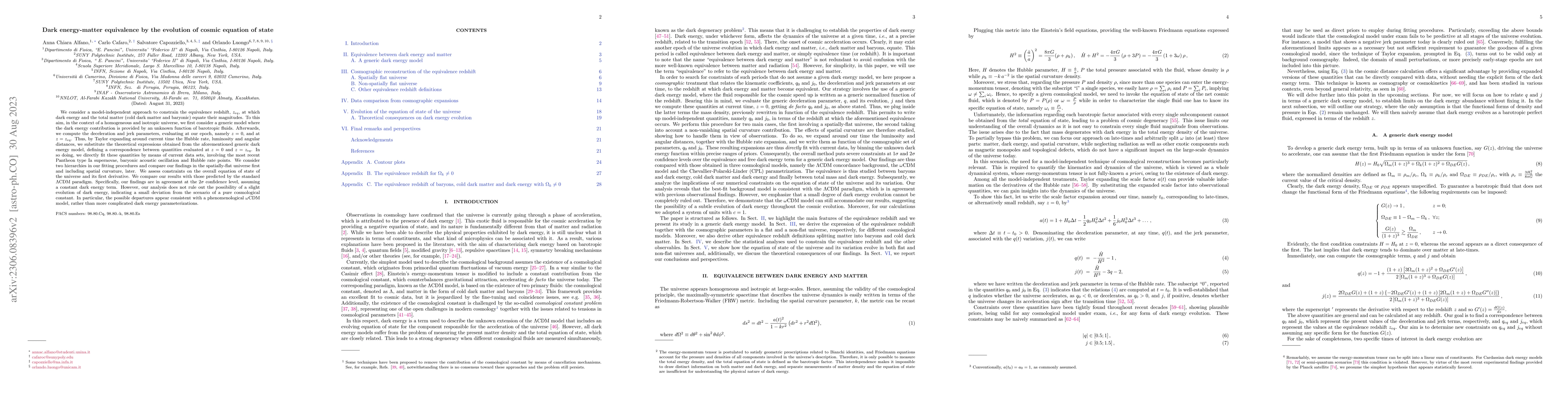 Thumbnail for Dark energy-matter equivalence by the evolution of cosmic equation of
  state