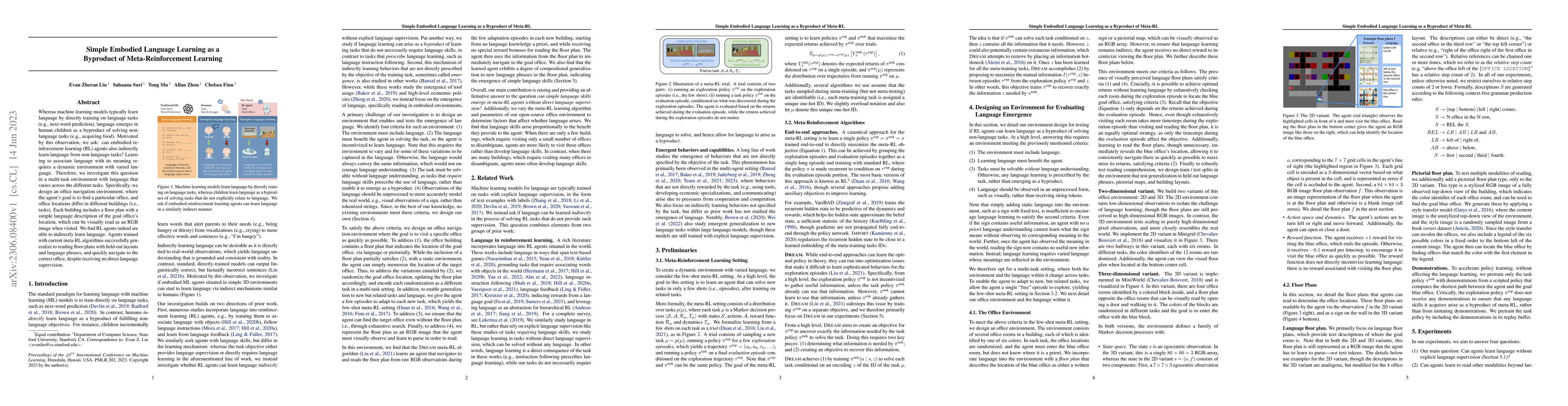 Thumbnail for Simple Embodied Language Learning as a Byproduct of Meta-Reinforcement
  Learning