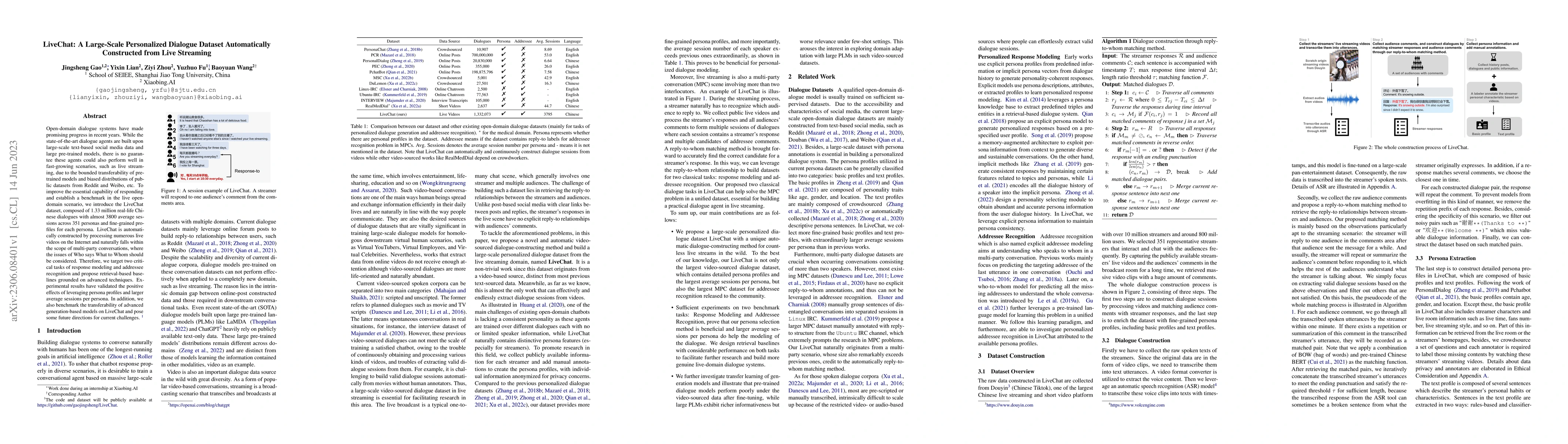 Thumbnail for LiveChat: A Large-Scale Personalized Dialogue Dataset Automatically
  Constructed from Live Streaming