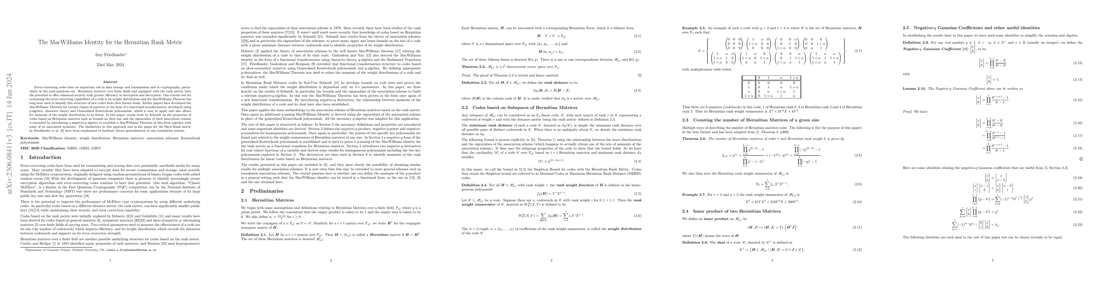 Thumbnail for The MacWilliams Identity for the Hermitian Rank Metric