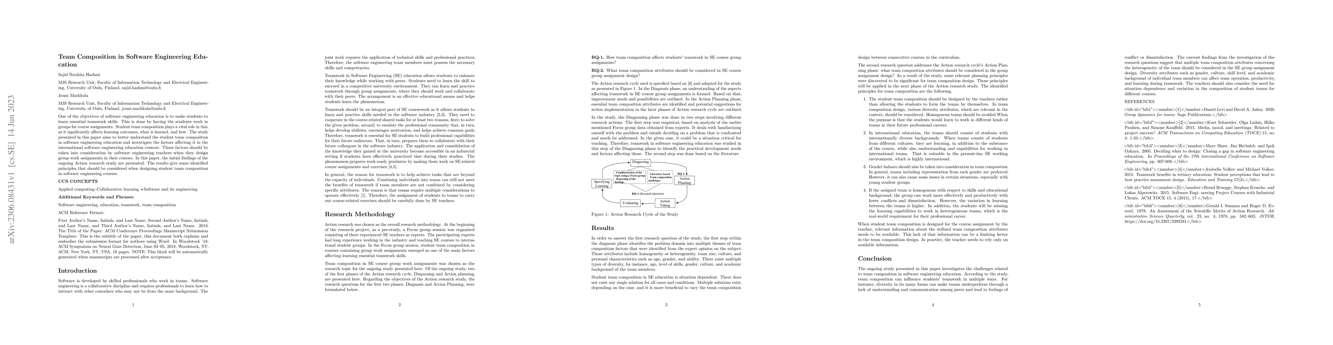 Thumbnail for Team Composition in Software Engineering Education