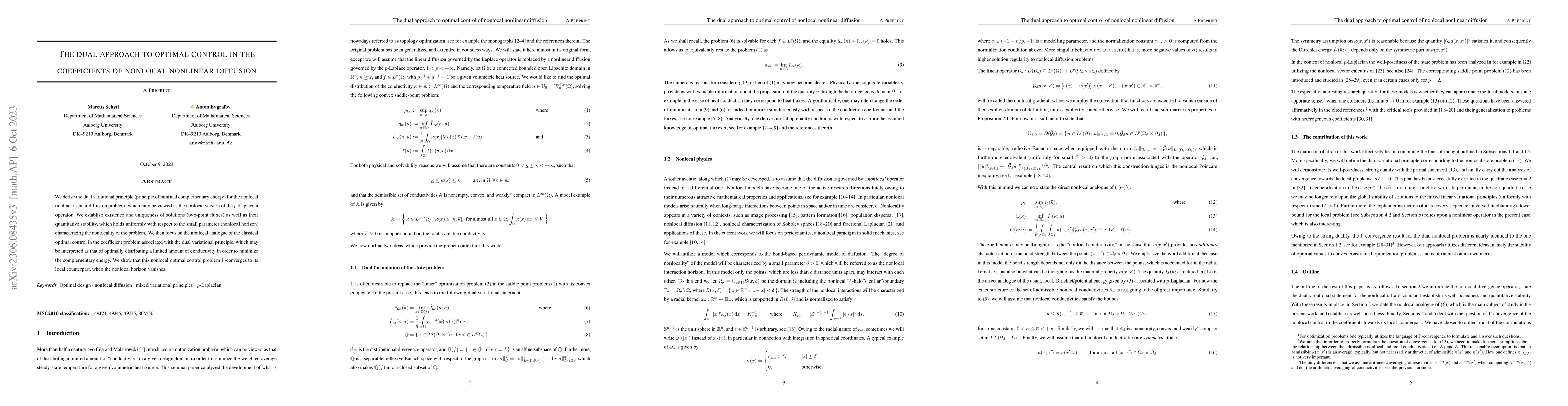Thumbnail for The dual approach to optimal control in the coefficients of nonlocal
  nonlinear diffusion