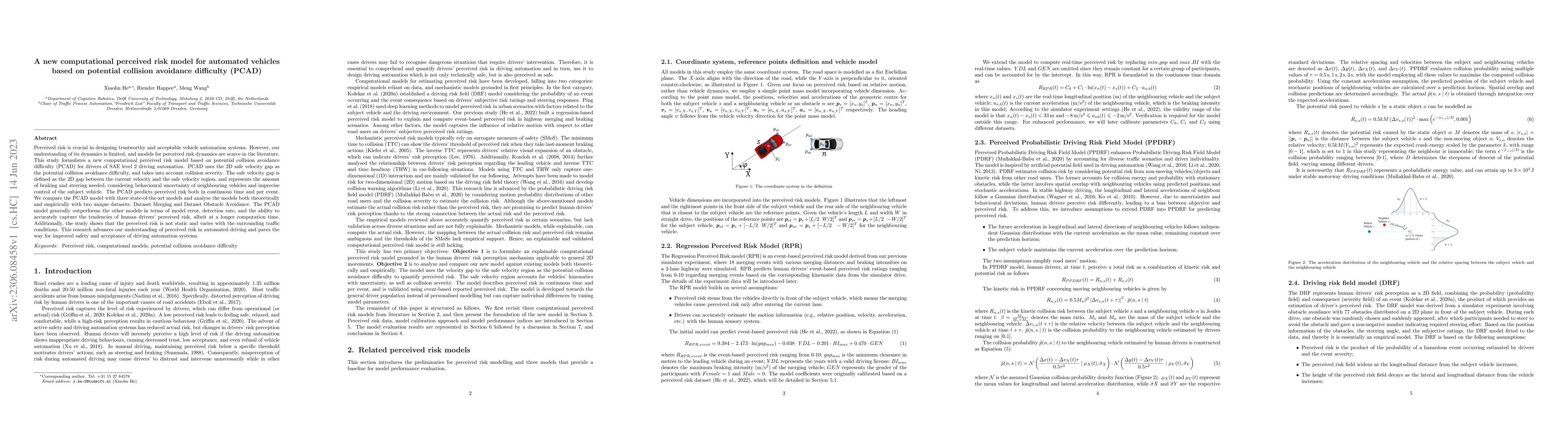 Thumbnail for A new computational perceived risk model for automated vehicles based on
  potential collision avoidance difficulty (PCAD)