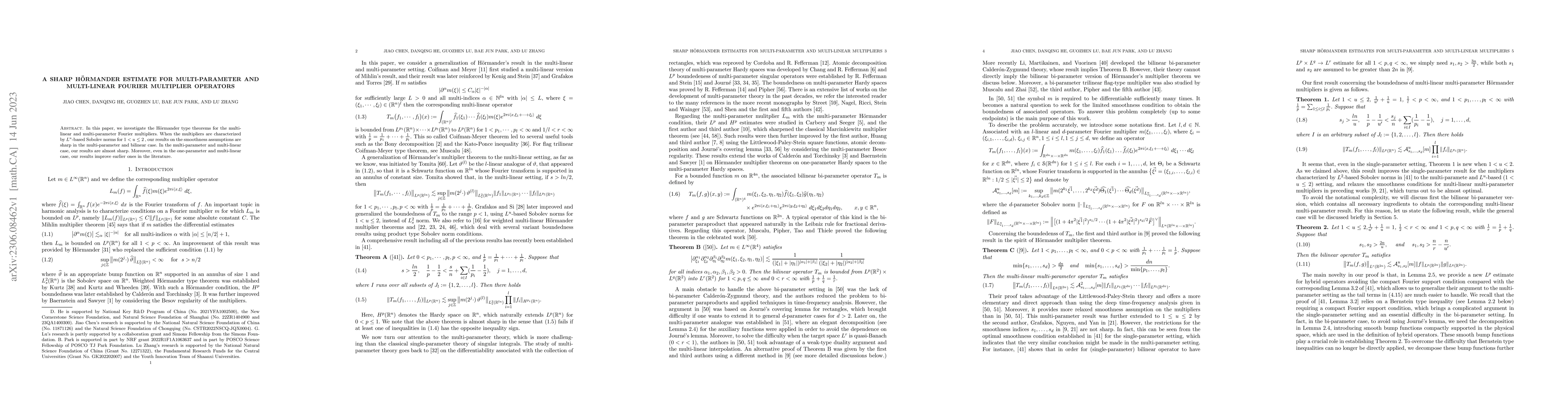 Thumbnail for A sharp H\"{o}rmander estimate for multi-parameter and multi-linear
  Fourier multiplier operators