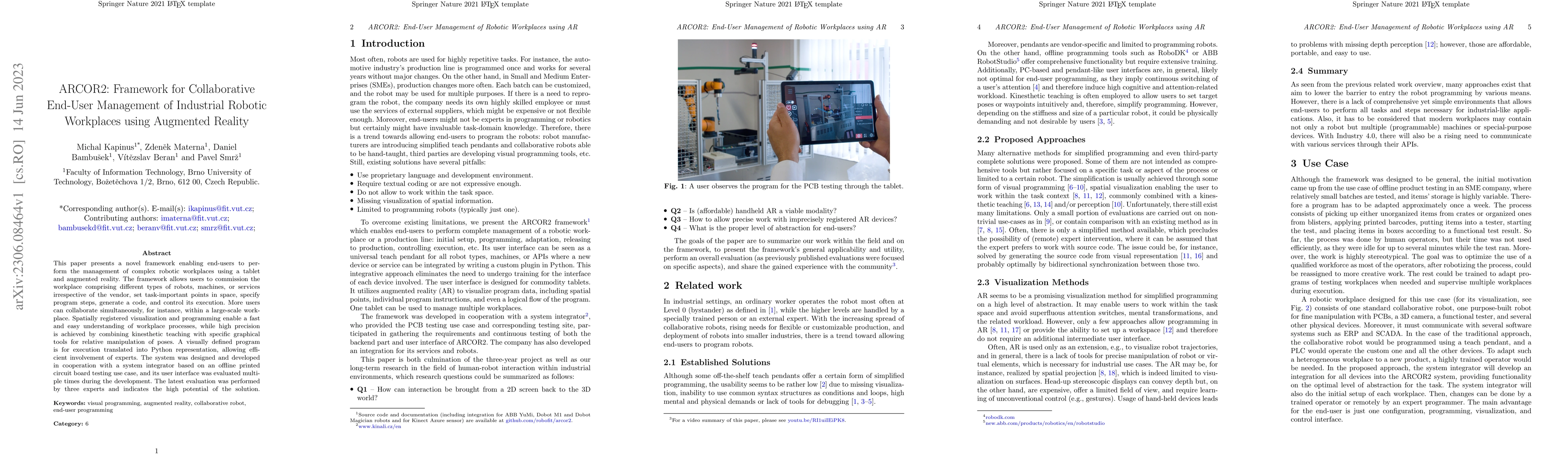 Thumbnail for ARCOR2: Framework for Collaborative End-User Management of Industrial
  Robotic Workplaces using Augmented Reality