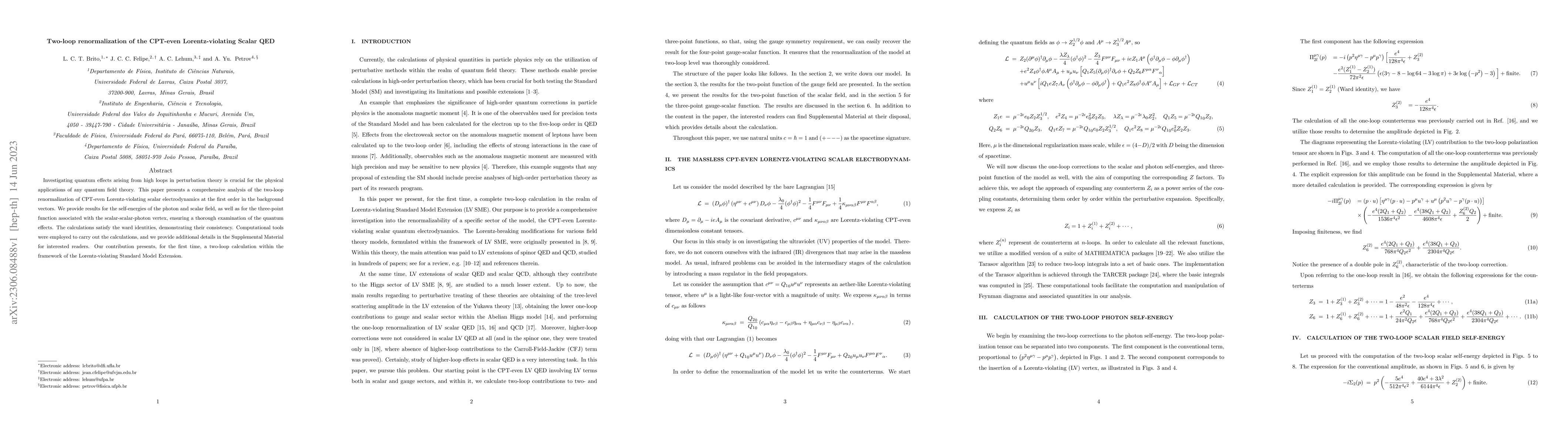 Thumbnail for Two-loop renormalization of the CPT-even Lorentz-violating Scalar QED