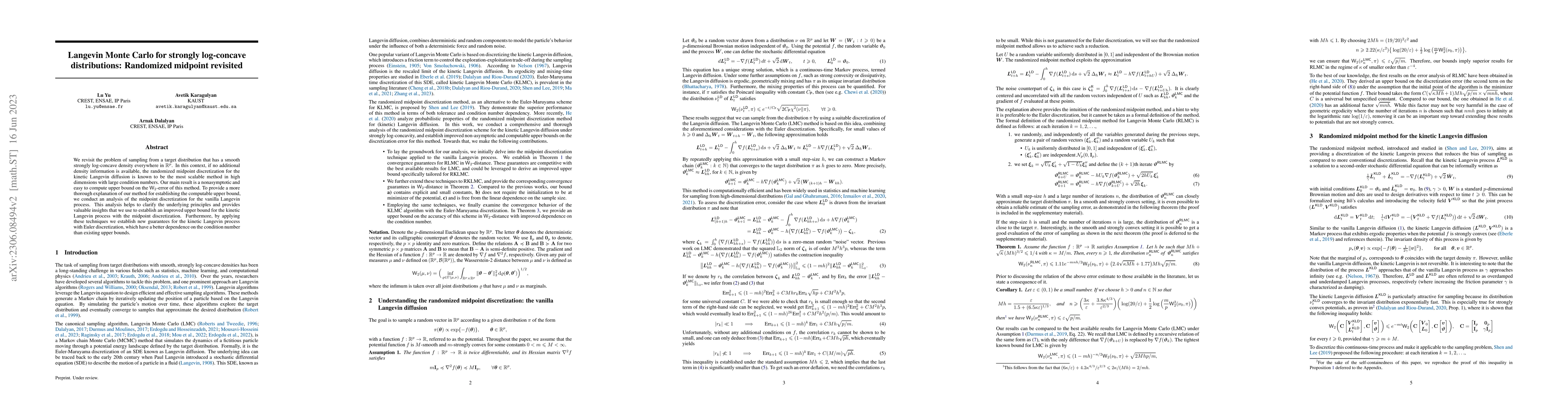 Thumbnail for Langevin Monte Carlo for strongly log-concave distributions: Randomized
  midpoint revisited