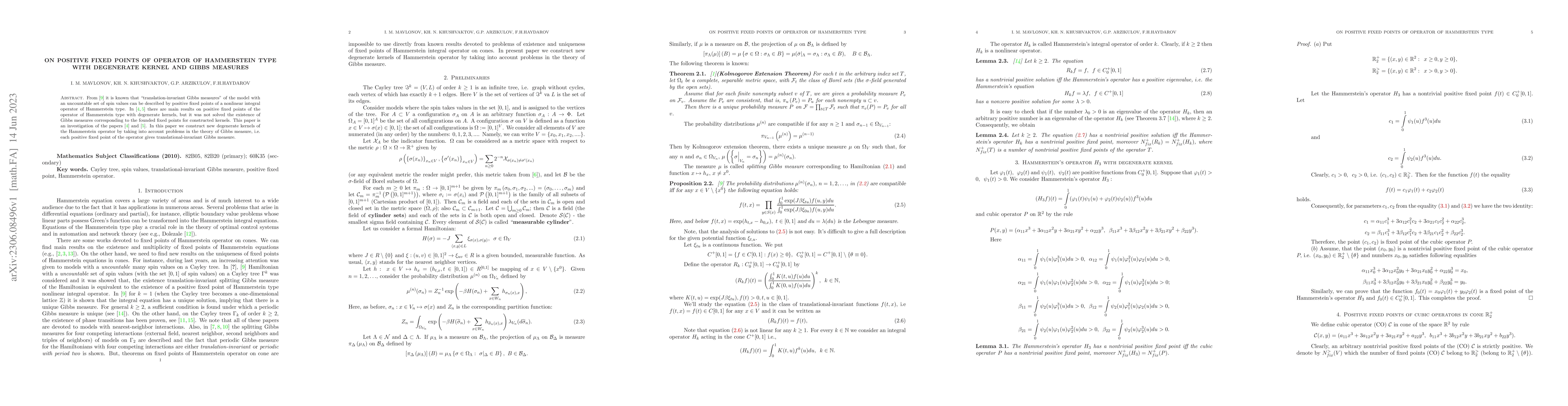 Thumbnail for On positive fixed points of operator of Hammerstein type with degenerate
  kernel and Gibbs Measures