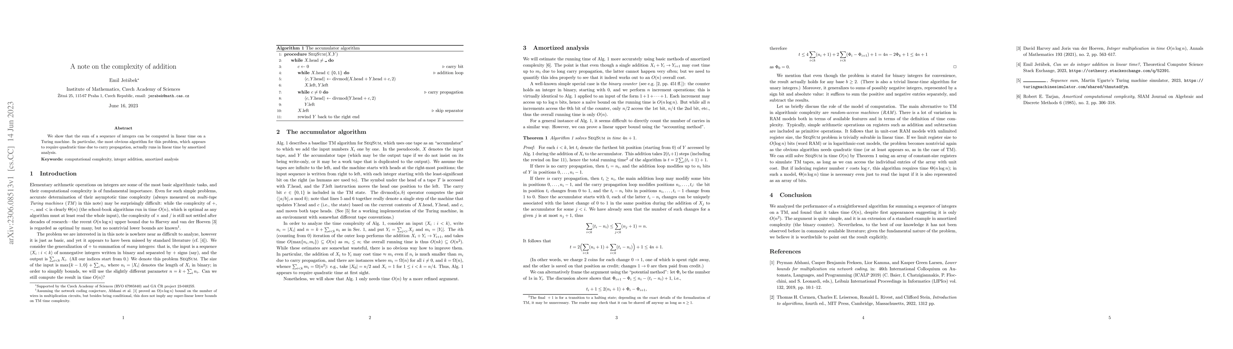 Thumbnail for A note on the complexity of addition