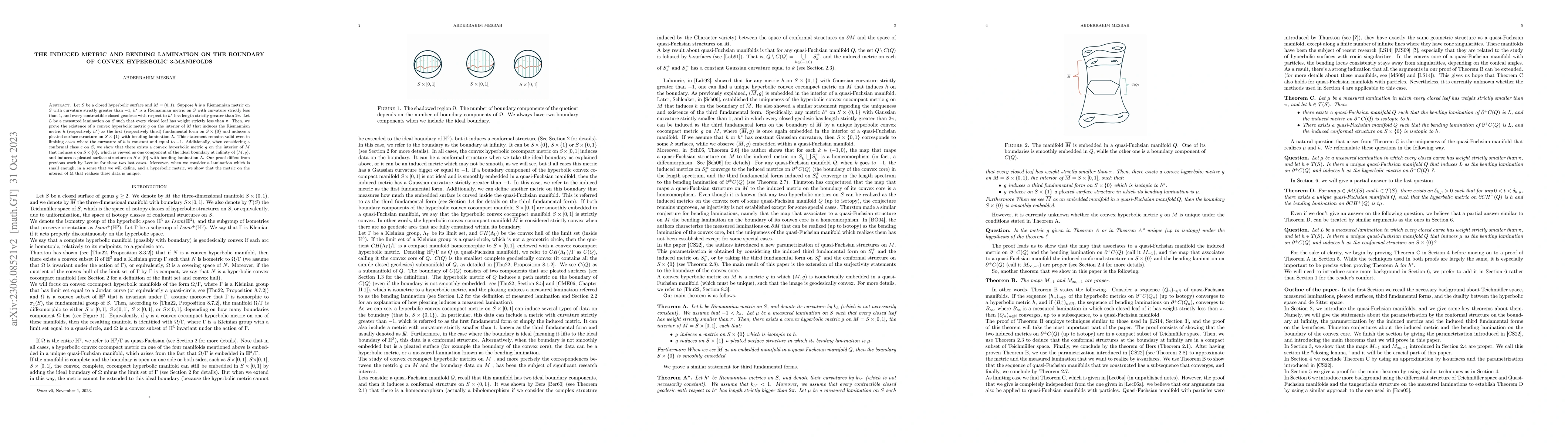 Thumbnail for The induced metric and bending lamination on the boundary of convex
  hyperbolic 3-manifolds