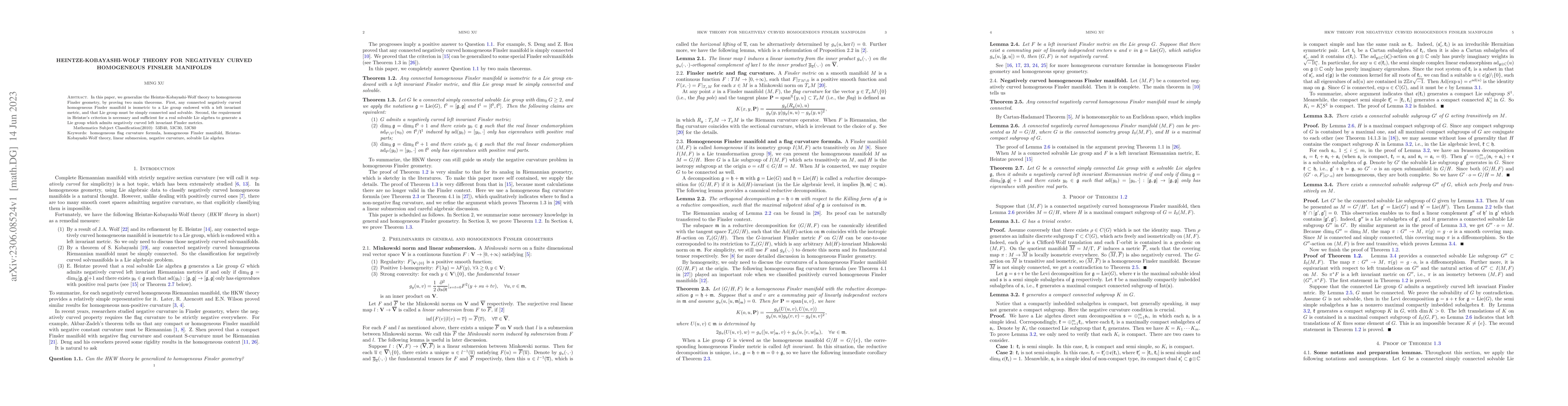 Thumbnail for Heintze-Kobayashi-Wolf theory for negatively curved homogeneous Finsler
  manifolds