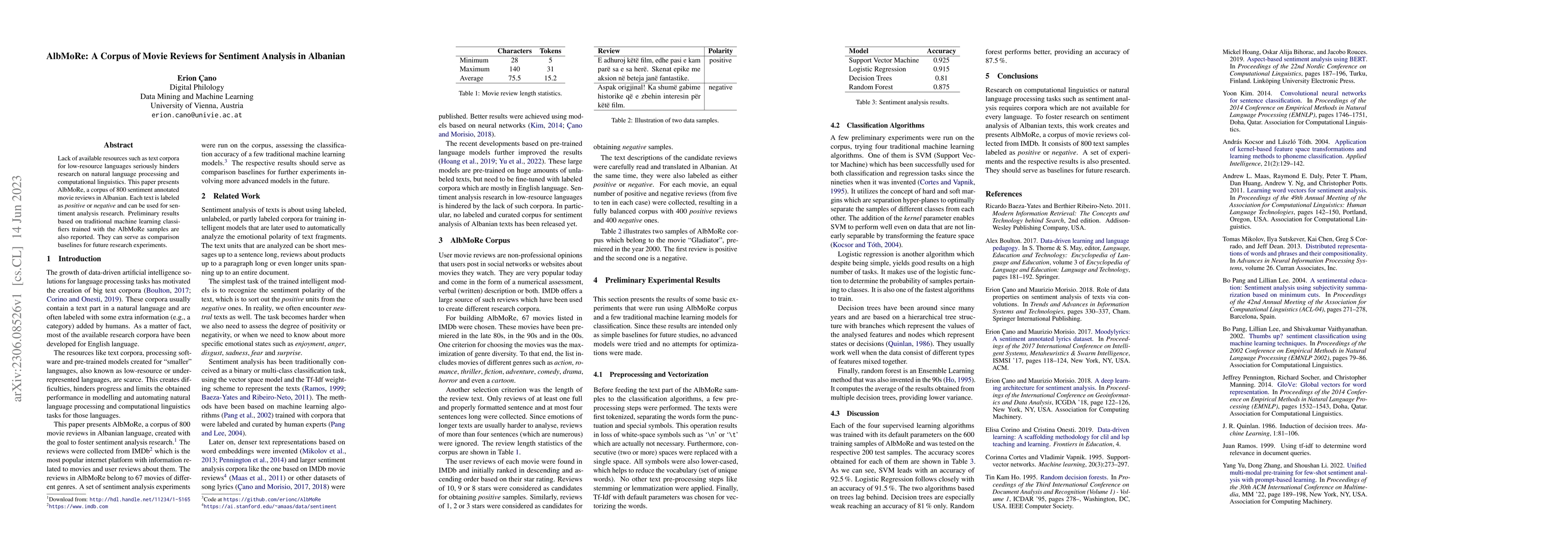 Thumbnail for AlbMoRe: A Corpus of Movie Reviews for Sentiment Analysis in Albanian