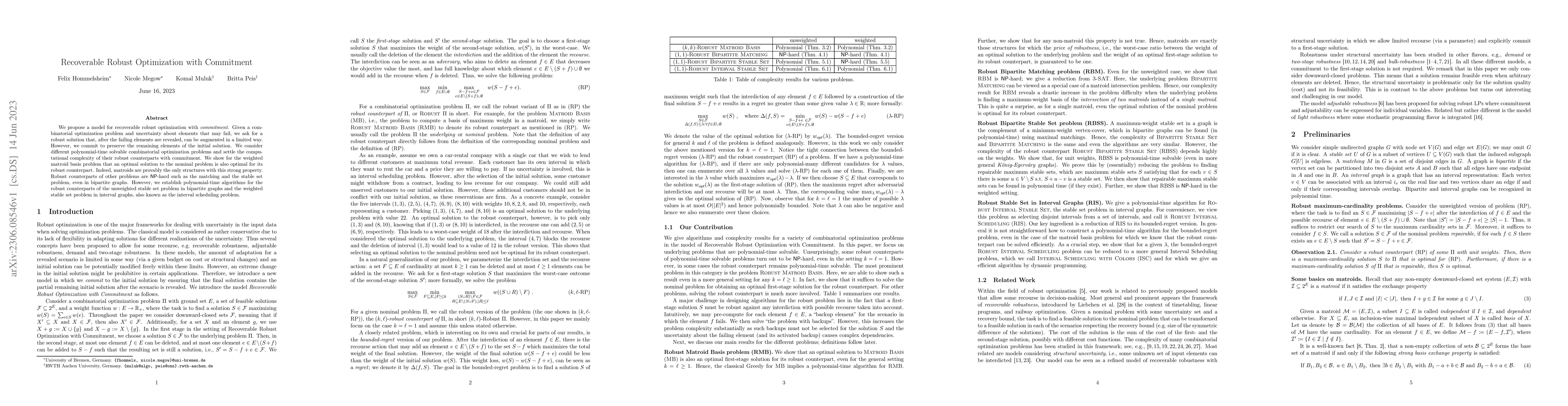 Thumbnail for Recoverable Robust Optimization with Commitment