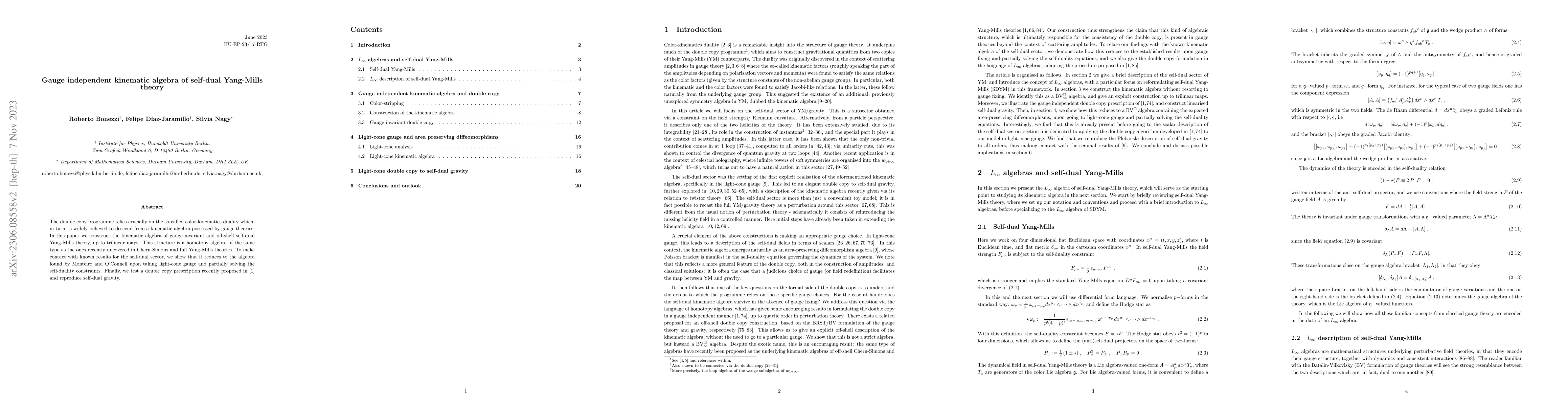 Thumbnail for Gauge independent kinematic algebra of self-dual Yang-Mills theory