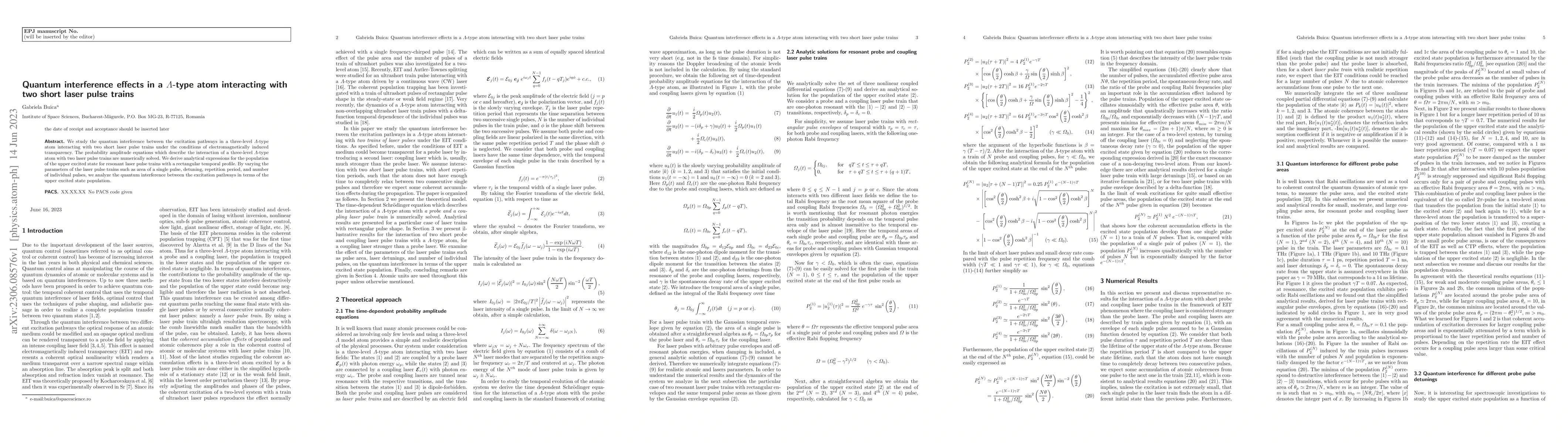 Thumbnail for Quantum interference effects in a $\Lambda$-type atom interacting with
  two short laser pulse trains