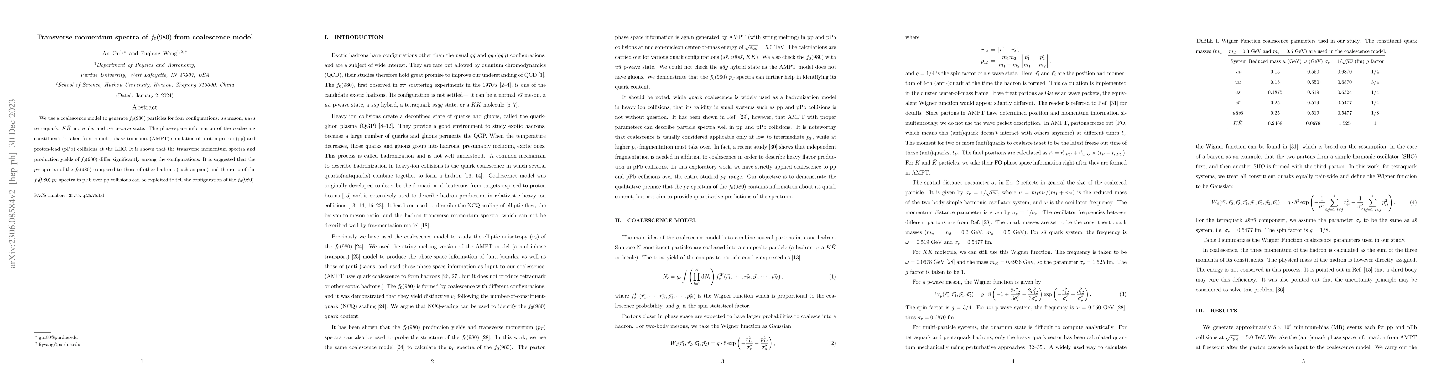 Thumbnail for Transverse momentum spectra of $f_0(980)$ from coalescence model