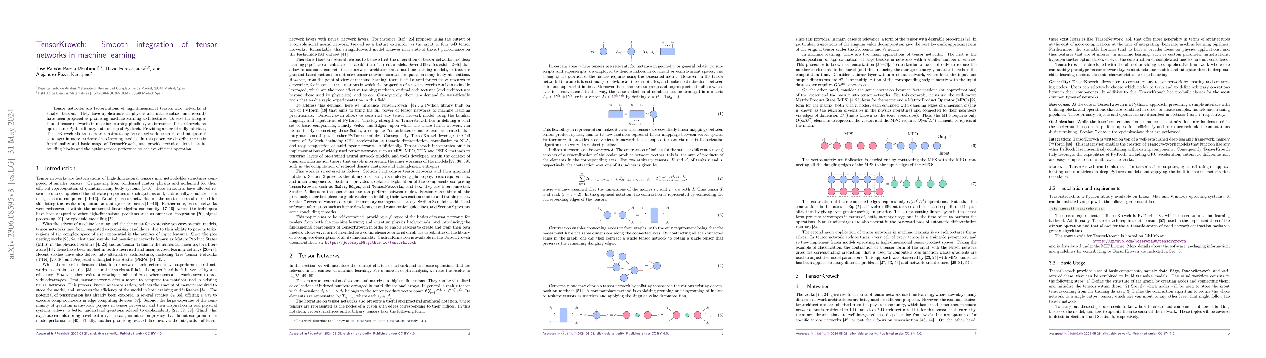 Thumbnail for TensorKrowch: Smooth integration of tensor networks in machine learning