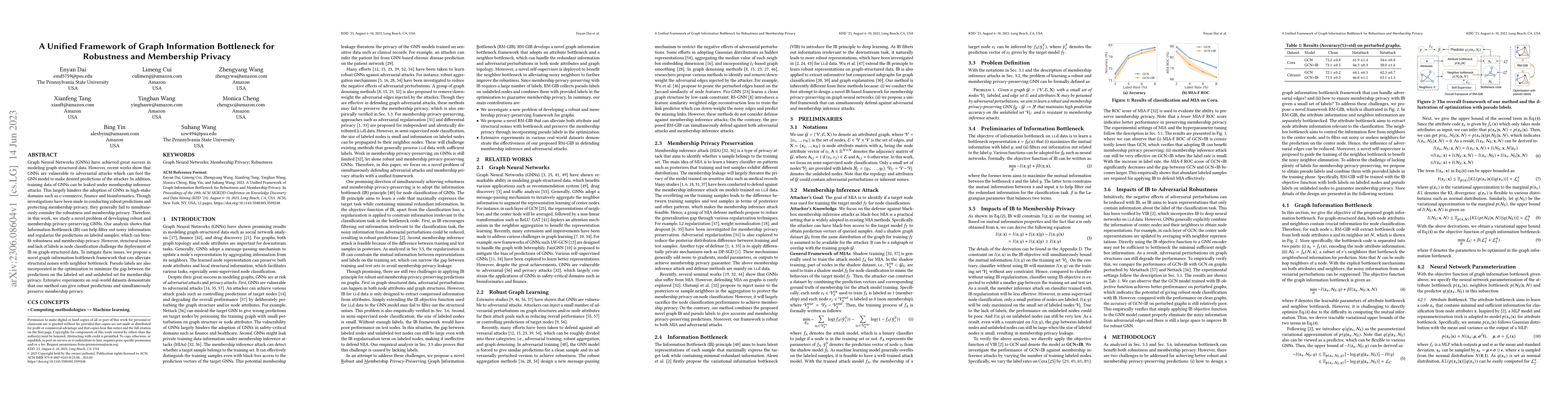 Thumbnail for A Unified Framework of Graph Information Bottleneck for Robustness and
  Membership Privacy