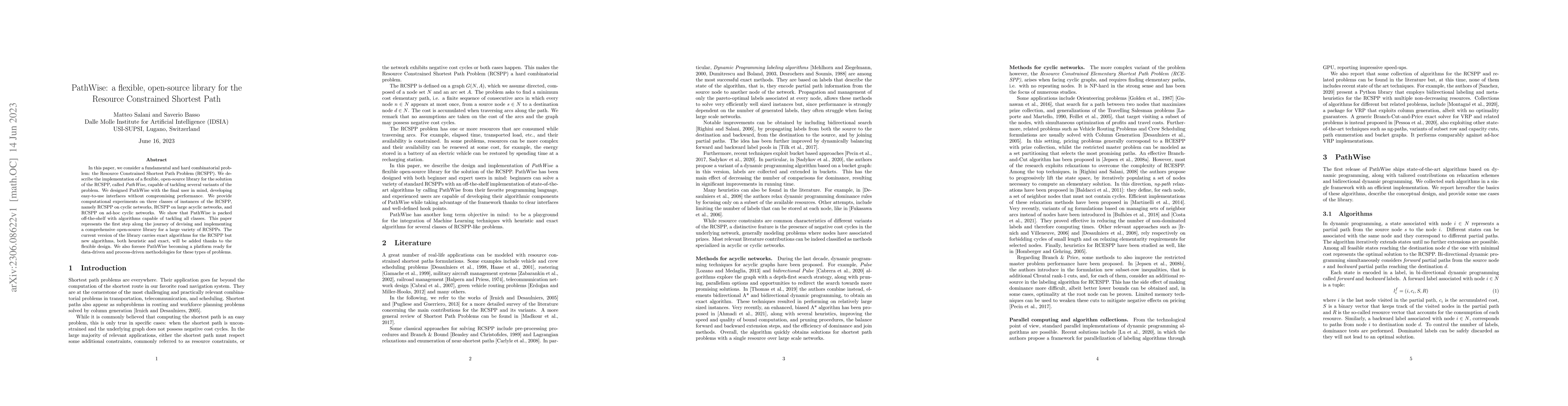 Thumbnail for PathWise: a flexible, open-source library for the Resource Constrained
  Shortest Path