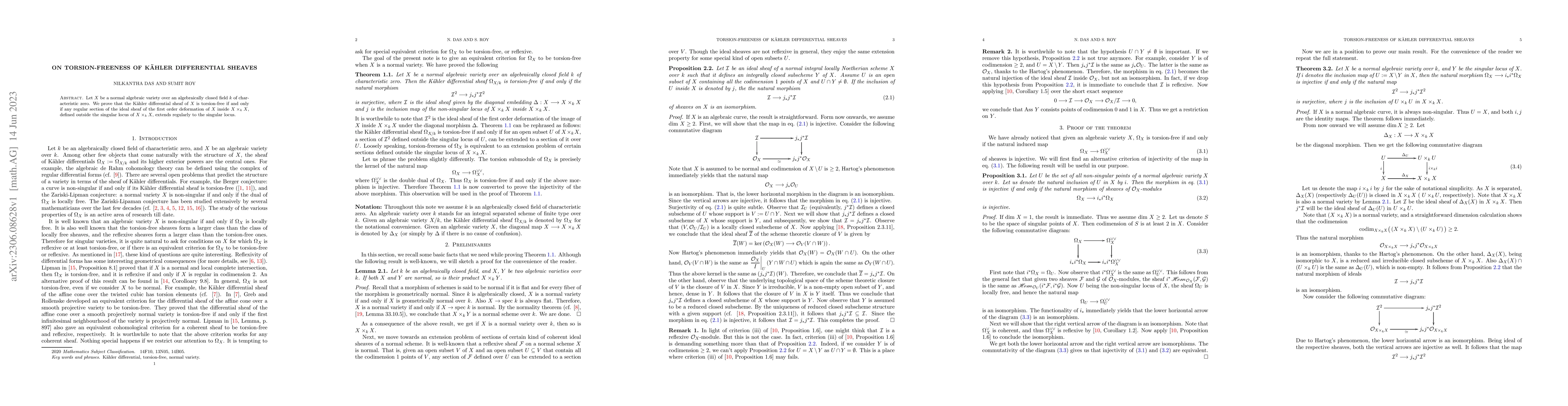Thumbnail for On torsion-freeness of K\"{a}hler differential sheaves
