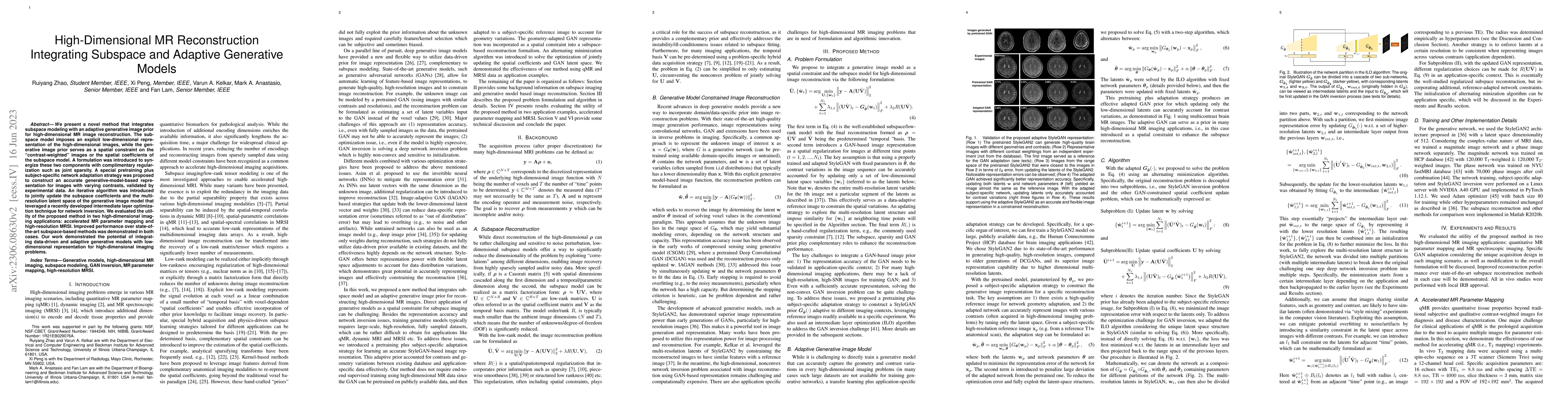 Thumbnail for High-Dimensional MR Reconstruction Integrating Subspace and Adaptive
  Generative Models