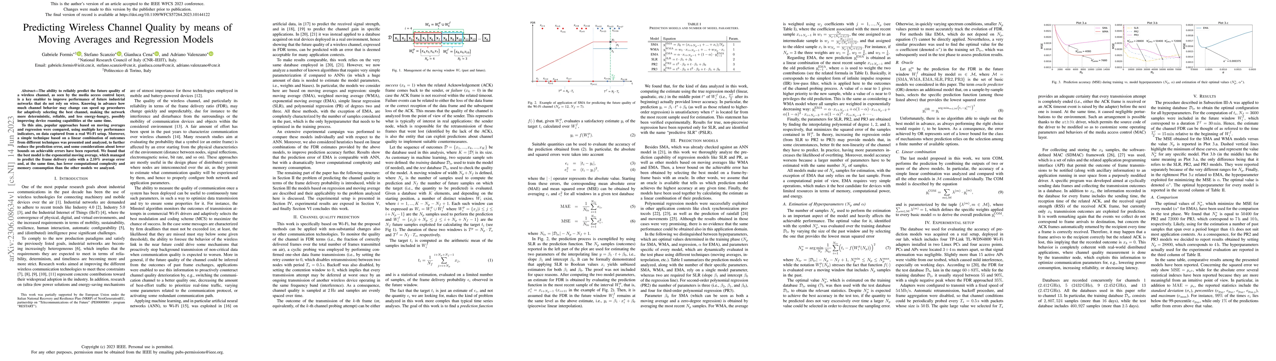 Thumbnail for Predicting Wireless Channel Quality by means of Moving Averages and
  Regression Models