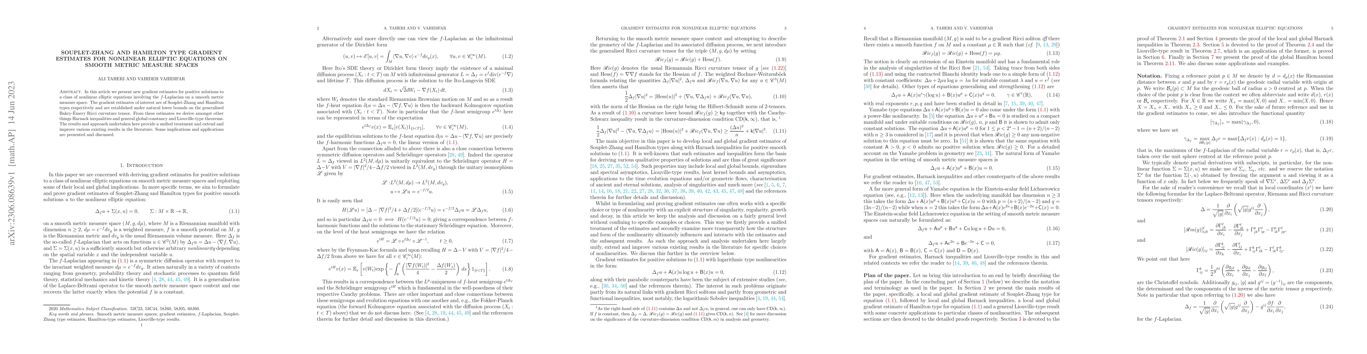 Thumbnail for Souplet-Zhang and Hamilton type gradient estimates for nonlinear
  elliptic equations on smooth metric measure spaces