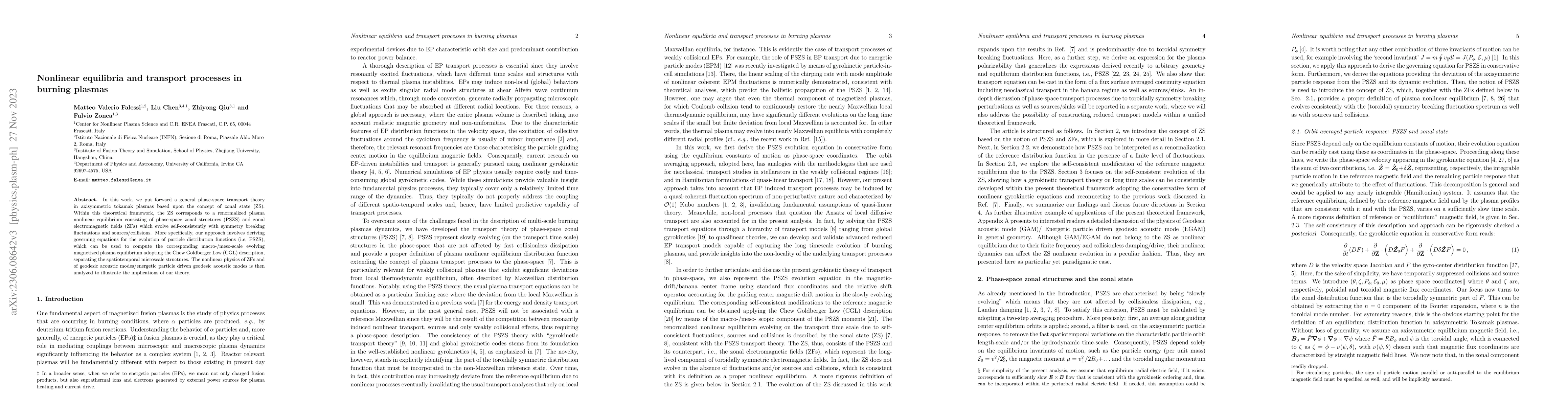 Thumbnail for Nonlinear equilibria and transport processes in burning plasmas