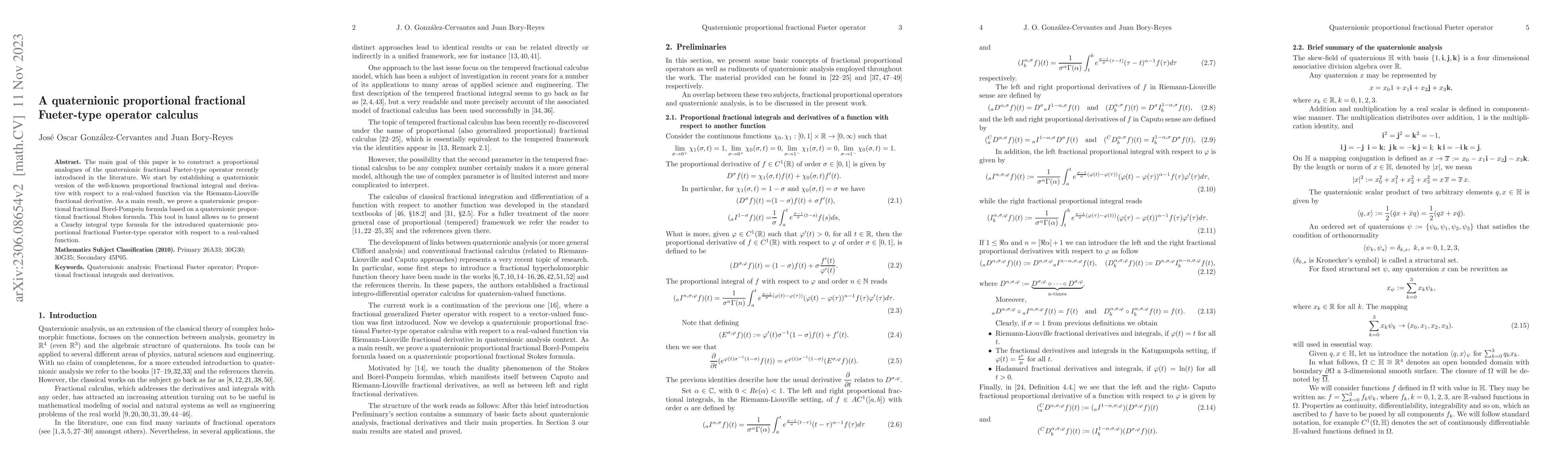 Thumbnail for A quaternionic proportional fractional Fueter-type operator calculus