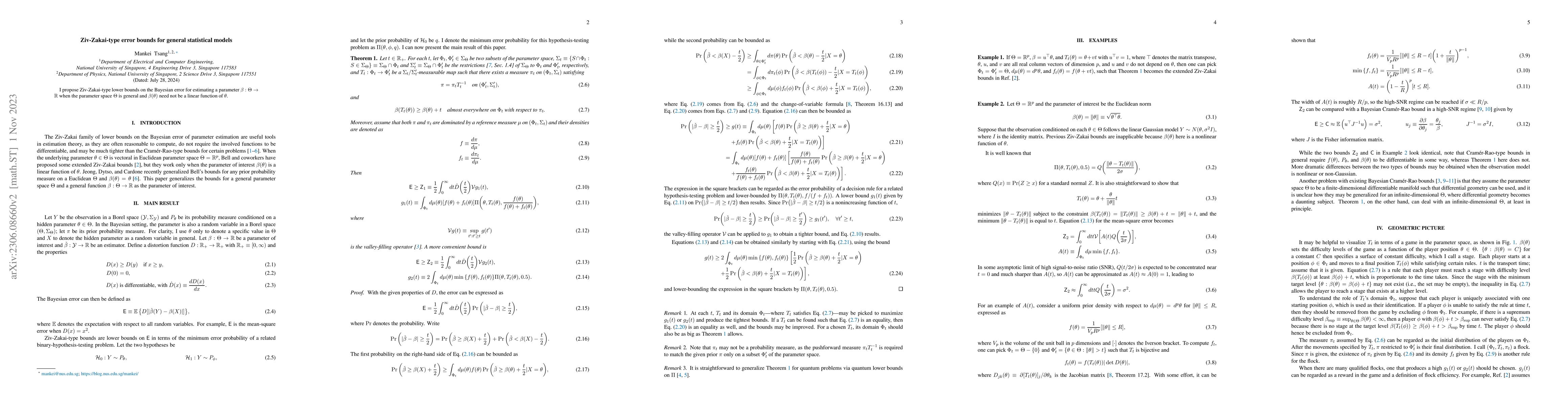 Thumbnail for Ziv-Zakai-type error bounds for general statistical models