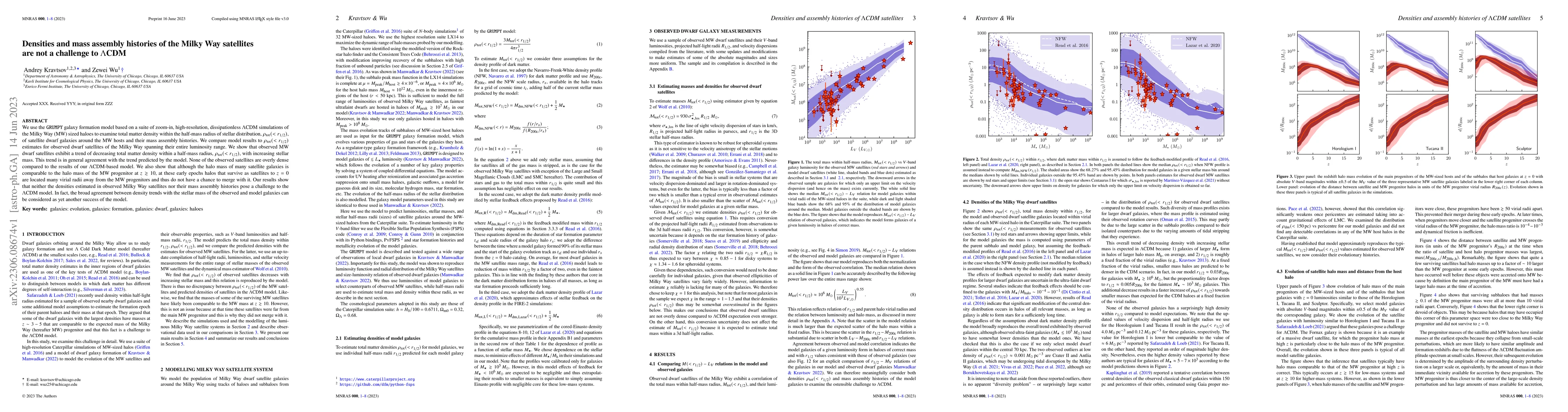 Thumbnail for Densities and mass assembly histories of the Milky Way satellites are
  not a challenge to $\Lambda$CDM