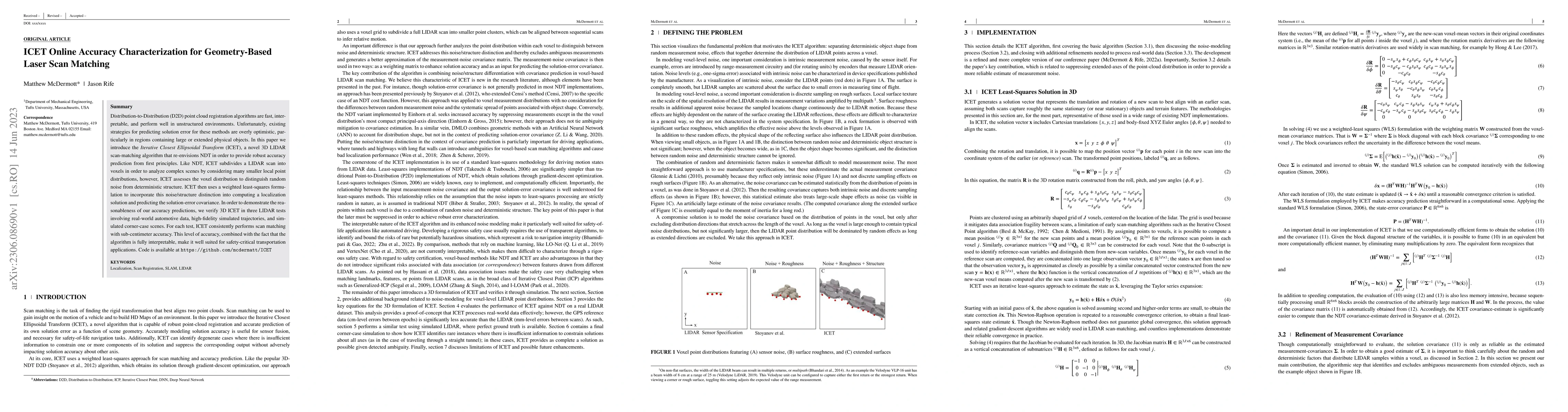 Thumbnail for ICET Online Accuracy Characterization for Geometry-Based Laser Scan
  Matching