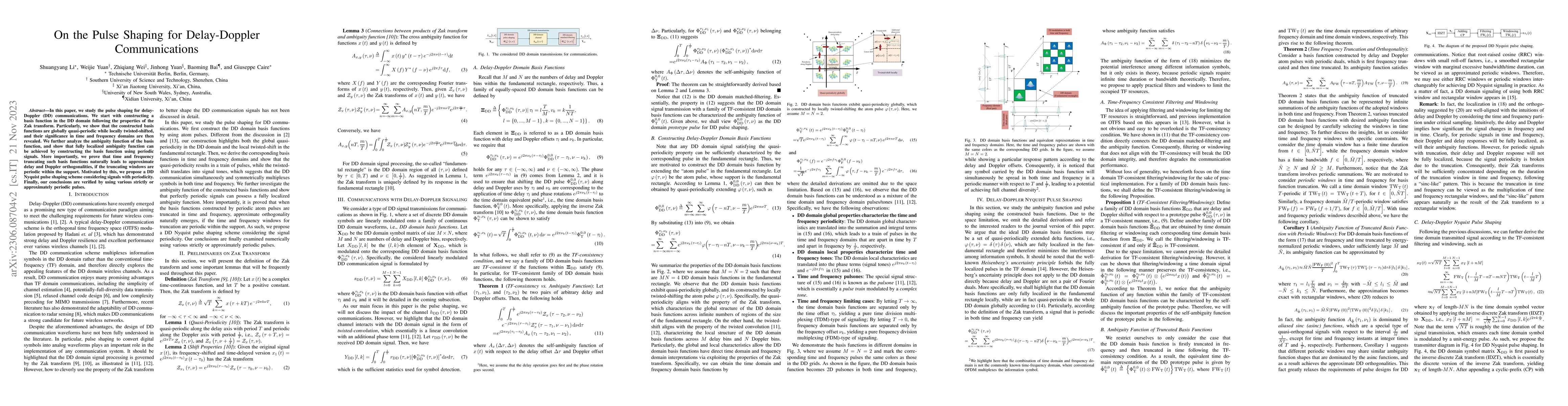 Thumbnail for On the Pulse Shaping for Delay-Doppler Communications