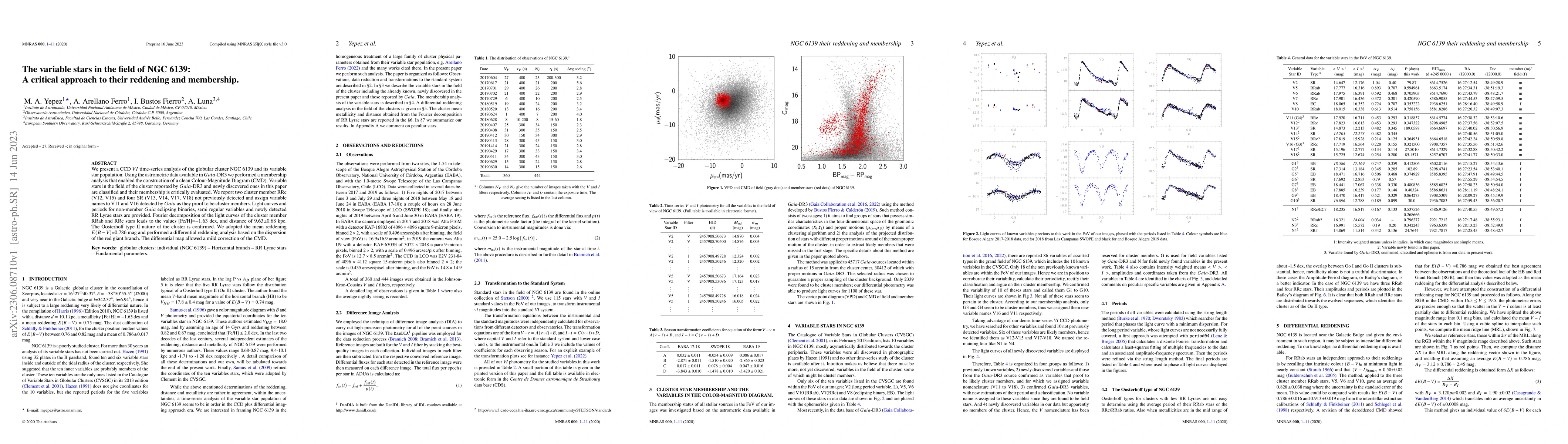Thumbnail for The variable stars in the field of NGC 6139: A critical approach to
  their reddening and membership