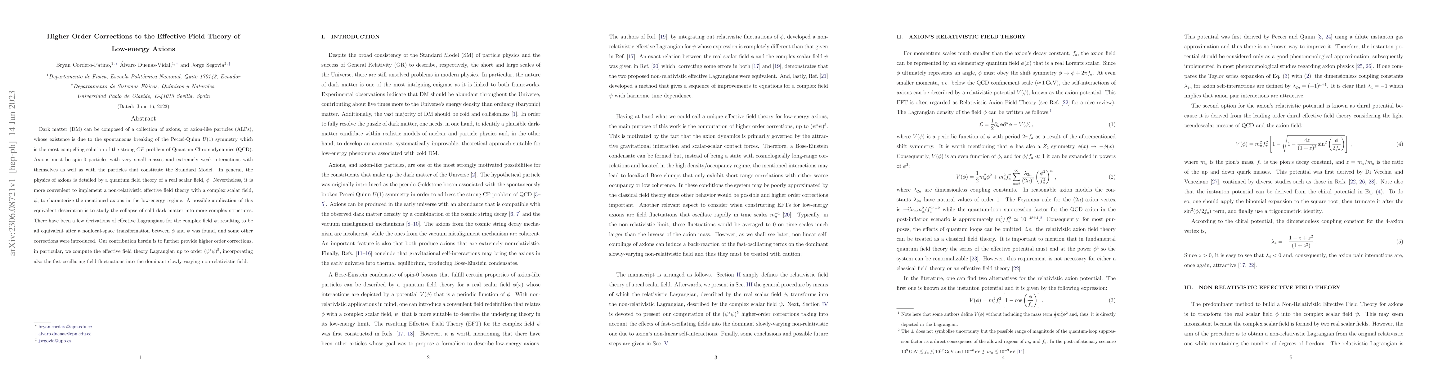Thumbnail for Higher Order Corrections to the Effective Field Theory of Low-energy
  Axions