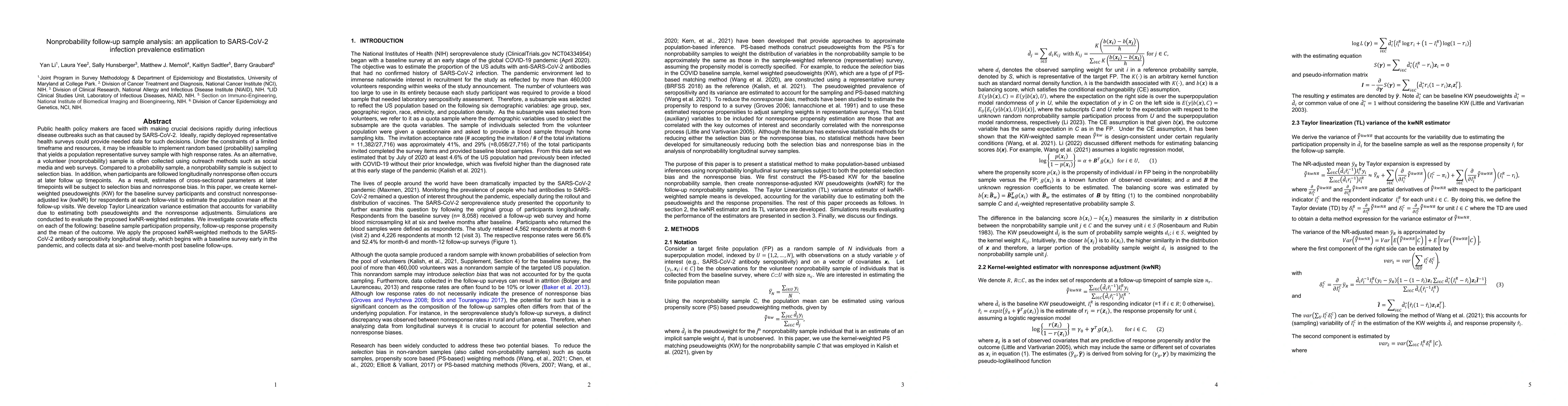 Thumbnail for Nonprobability follow-up sample analysis: an application to SARS-CoV-2
  infection prevalence estimation