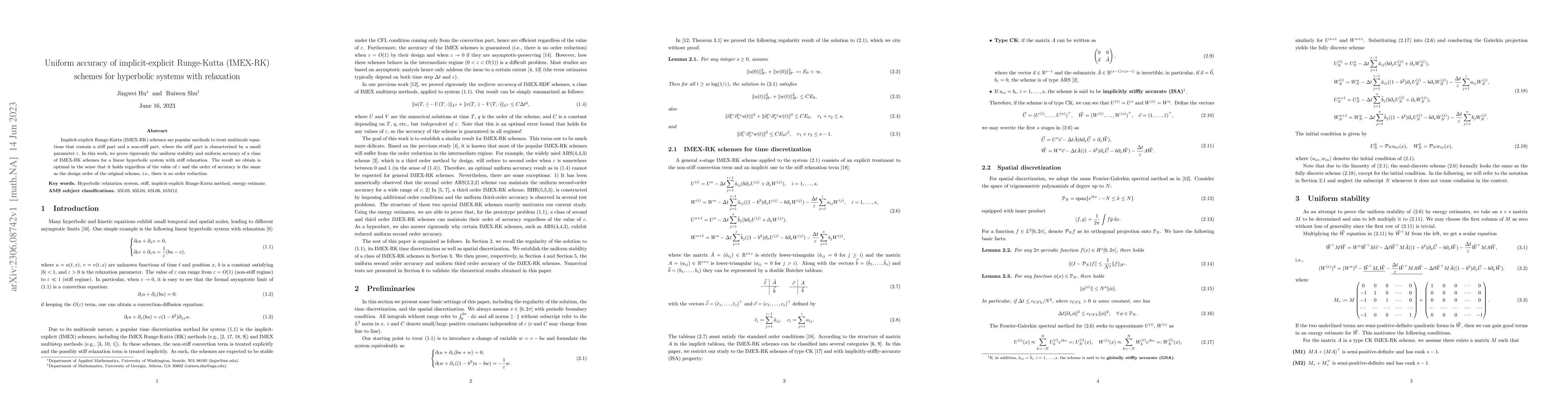 Thumbnail for Uniform accuracy of implicit-explicit Runge-Kutta (IMEX-RK) schemes for
  hyperbolic systems with relaxation
