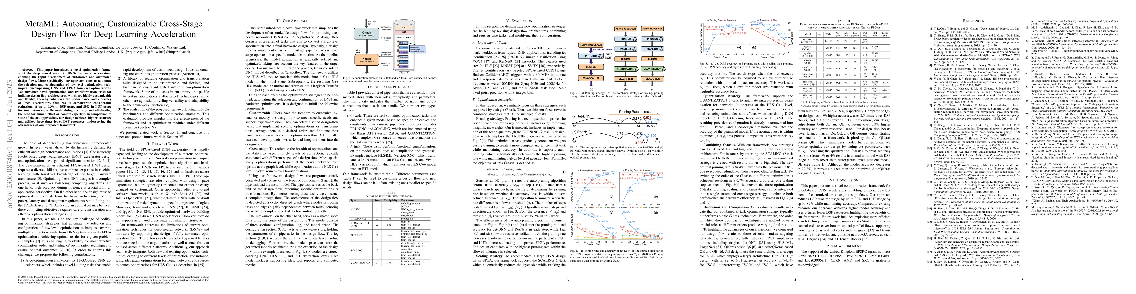 Thumbnail for MetaML: Automating Customizable Cross-Stage Design-Flow for Deep
  Learning Acceleration