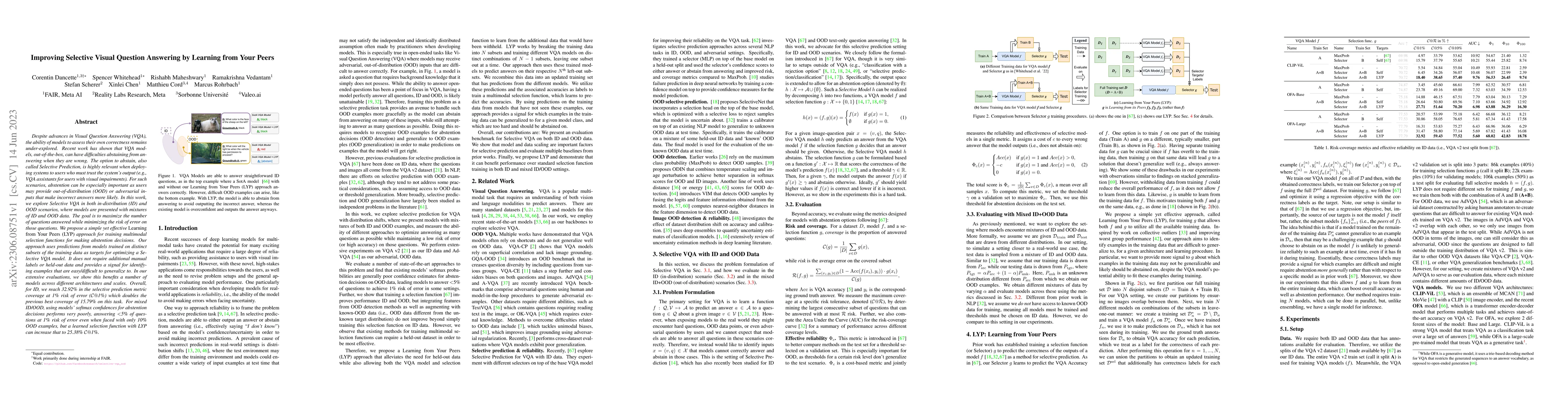 Thumbnail for Improving Selective Visual Question Answering by Learning from Your
  Peers