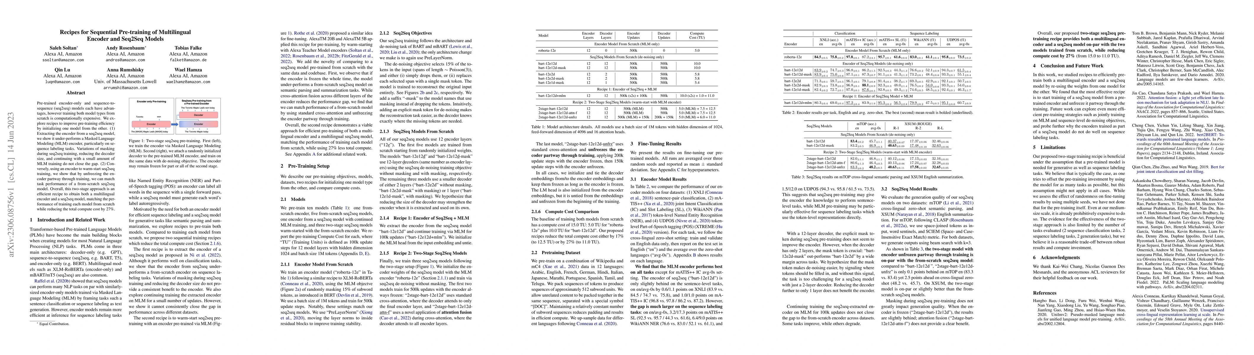 Thumbnail for Recipes for Sequential Pre-training of Multilingual Encoder and Seq2Seq
  Models