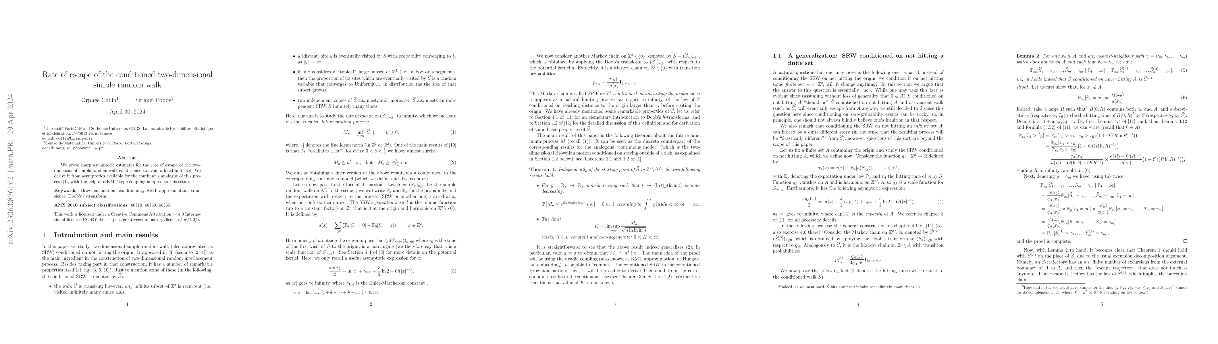 Thumbnail for Rate of escape of the conditioned two-dimensional simple random walk