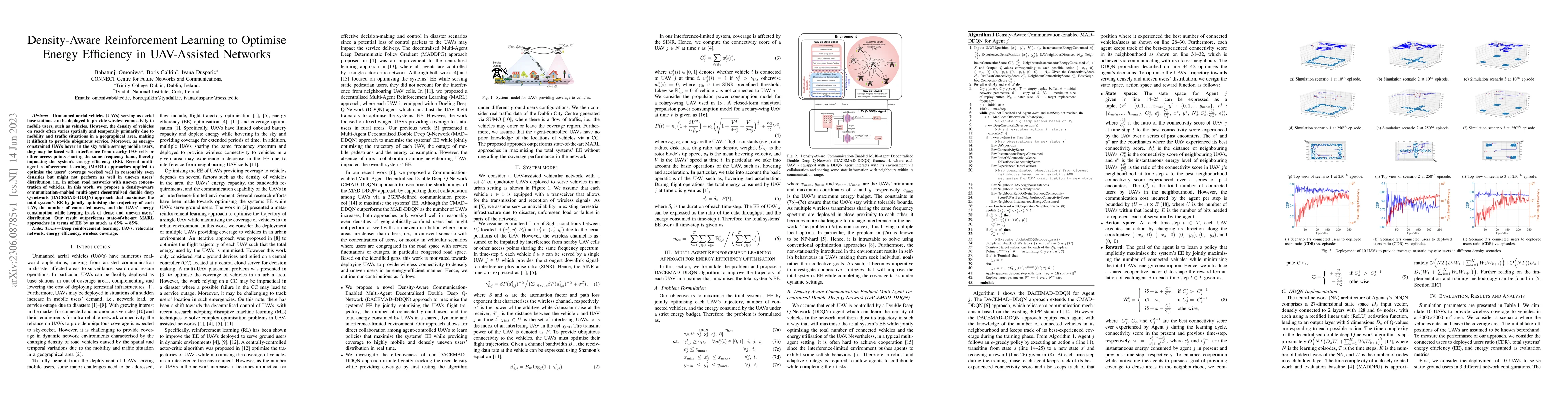 Thumbnail for Density-Aware Reinforcement Learning to Optimise Energy Efficiency in
  UAV-Assisted Networks