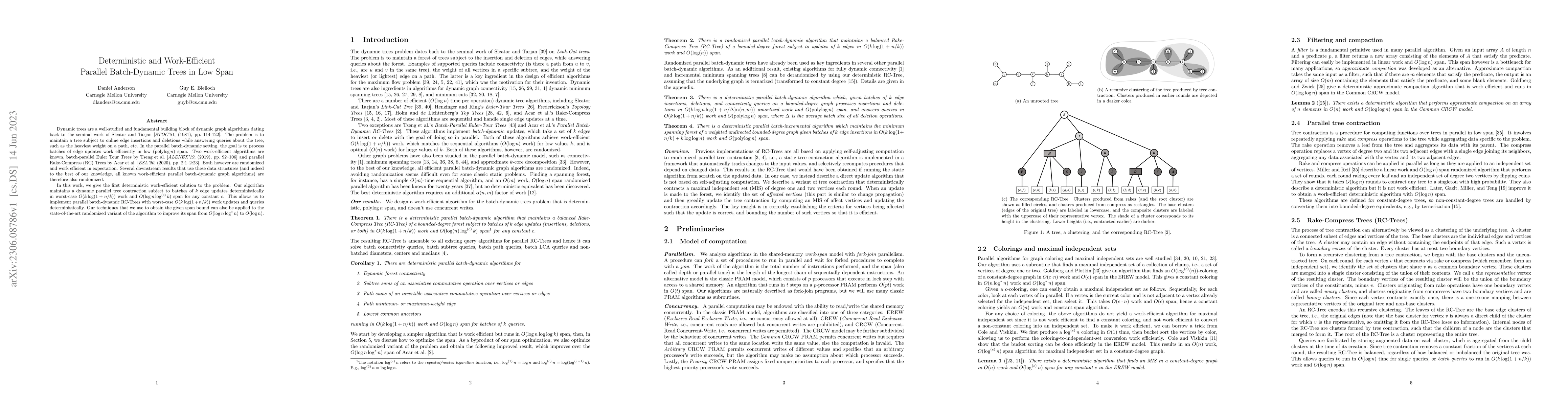Thumbnail for Deterministic and Work-Efficient Parallel Batch-Dynamic Trees in Low
  Span
