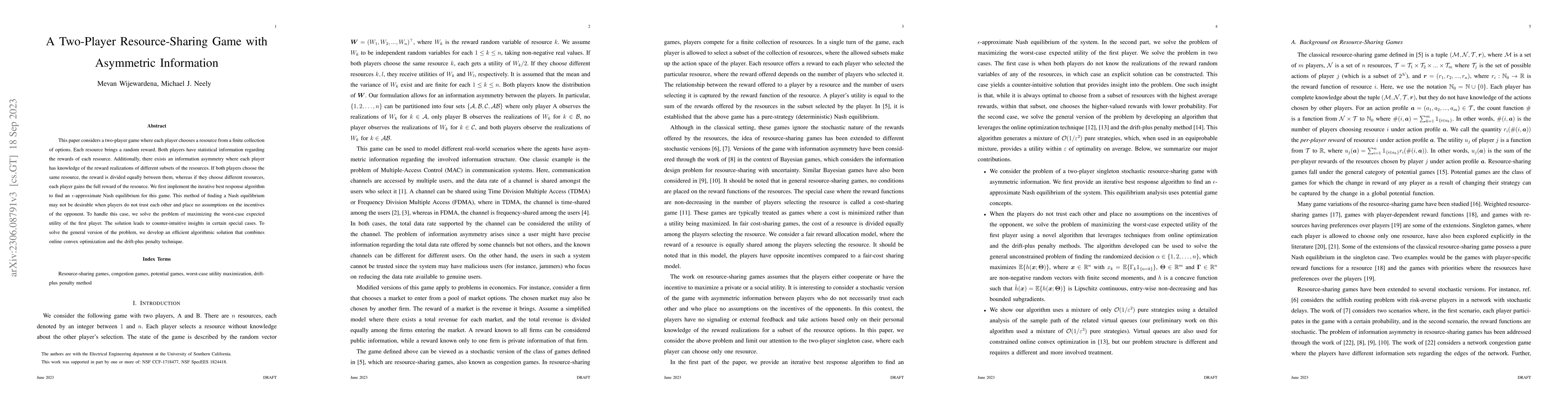 Thumbnail for A Two-Player Resource-Sharing Game with Asymmetric Information