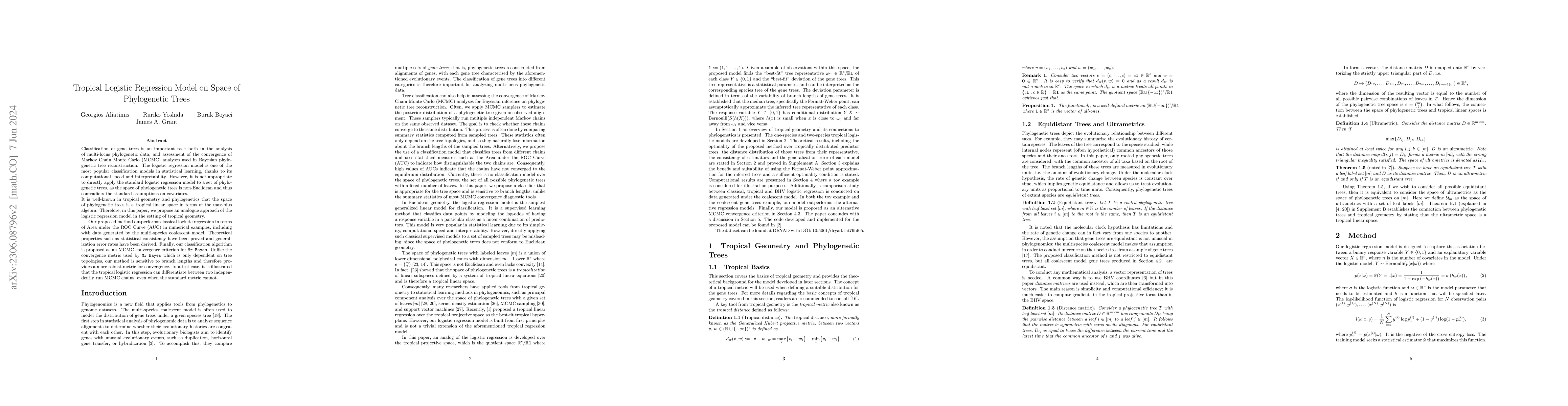 Thumbnail for Tropical Logistic Regression Model on Space of Phylogenetic Trees