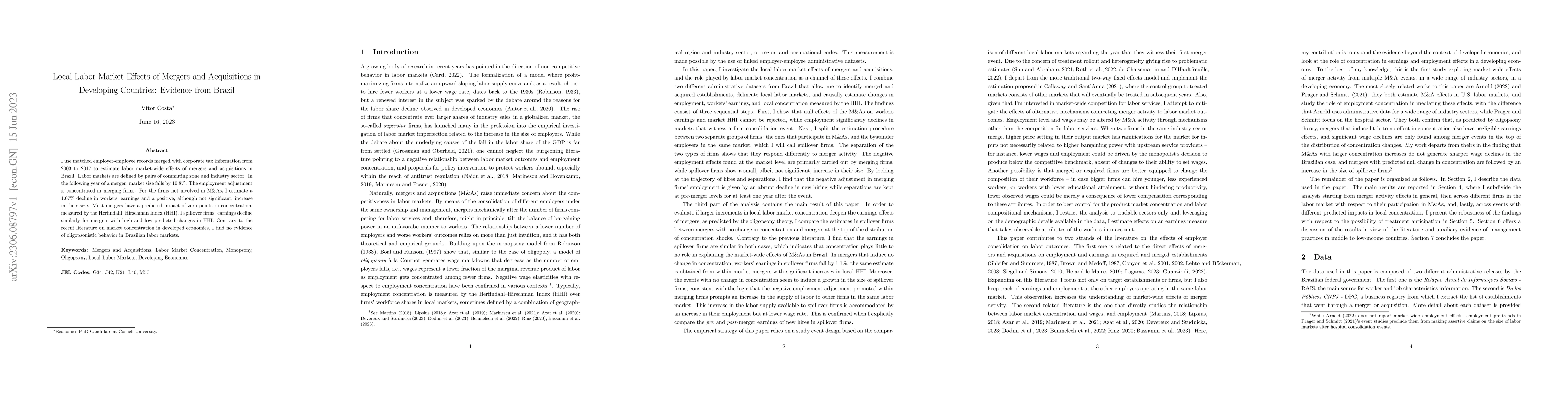 Thumbnail for Local Labor Market Effects of Mergers and Acquisitions in Developing
  Countries: Evidence from Brazil