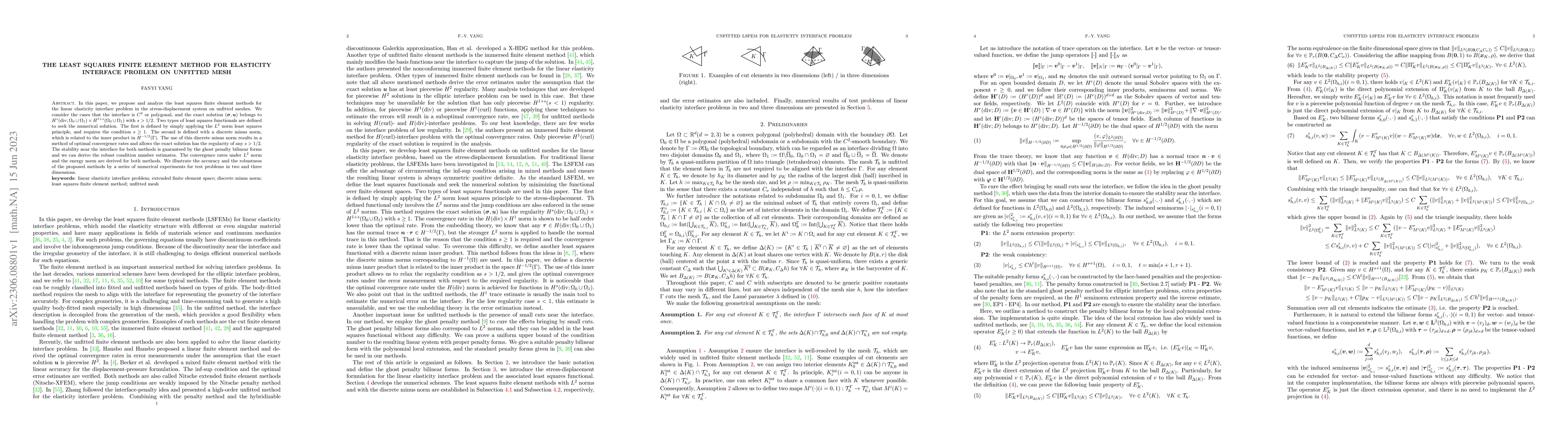 Thumbnail for The Least Squares Finite Element Method for Elasticity Interface Problem
  on Unfitted Mesh